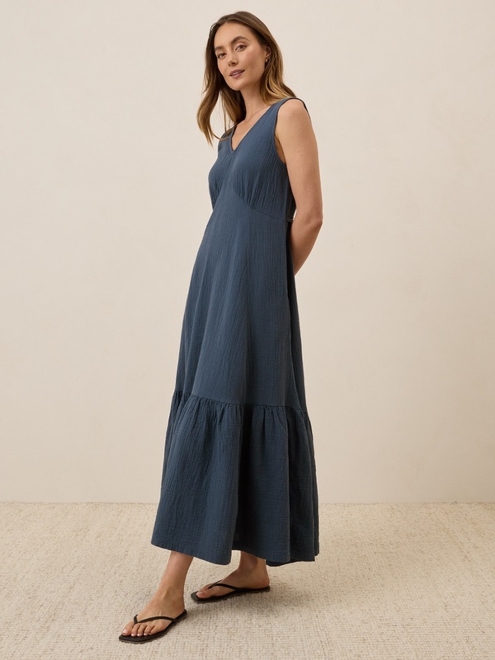 Small Organic Coastal Double Gauze Beach To Brunch Maxi Dress